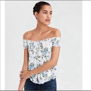 American Eagle Outfitters Floral Off Shoulder Soft Smocked Top Small